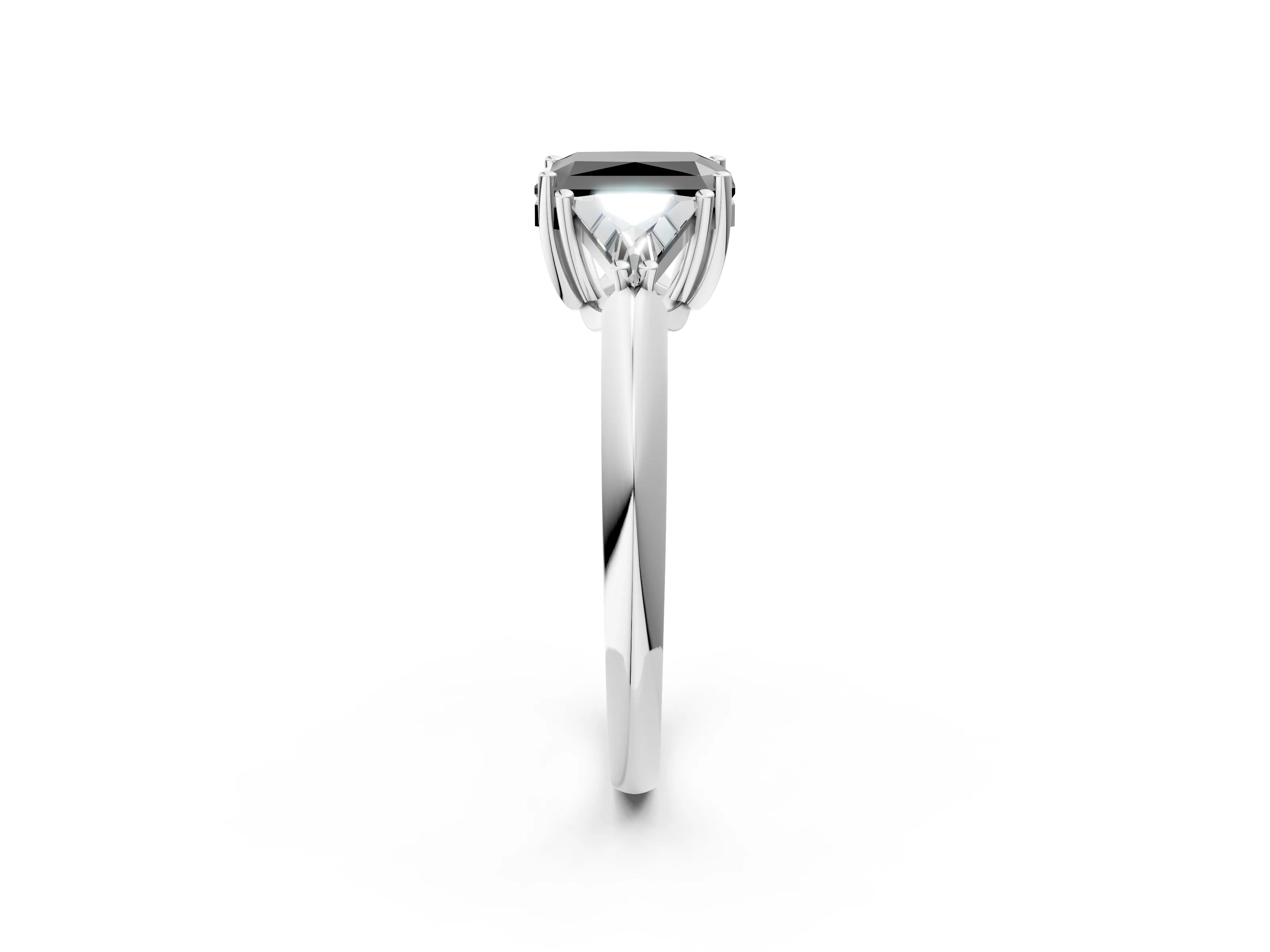 White gold Three-Stone Fancy Black Radiant Cut Cut Diamond Ring with Trillion Side Stones and Four-Prong Setting_13
