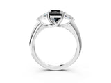 White gold Three-Stone Fancy Black Radiant Cut Cut Diamond Ring with Trillion Side Stones and Four-Prong Setting_14
