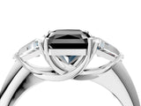 White gold Three-Stone Fancy Black Radiant Cut Cut Diamond Ring with Trillion Side Stones and Four-Prong Setting_15