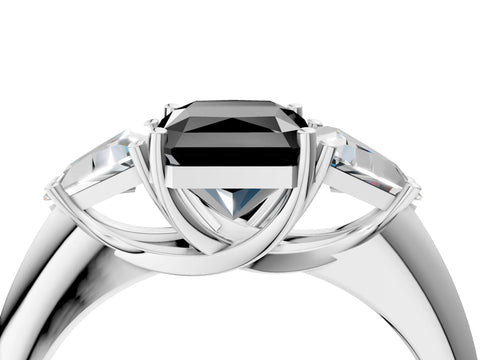 White gold Three-Stone Fancy Black Radiant Cut Cut Diamond Ring with Trillion Side Stones and Four-Prong Setting_15