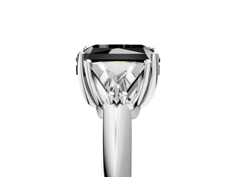 White gold Three-Stone Fancy Black Radiant Cut Cut Diamond Ring with Trillion Side Stones and Four-Prong Setting_16