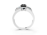 White gold Three-Stone Fancy Black Radiant Cut Cut Diamond Ring with Trillion Side Stones on a Split Shank Band_3