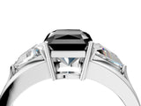 White gold Three-Stone Fancy Black Radiant Cut Cut Diamond Ring with Trillion Side Stones on a Split Shank Band_4