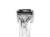 White gold Three-Stone Fancy Black Radiant Cut Cut Diamond Ring with Trillion Side Stones on a Split Shank Band_5