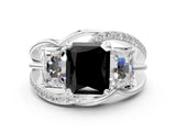 White gold Three-Stone Fancy Black Radiant Cut Cut Diamond Split Shank Prong Set Ring_12
