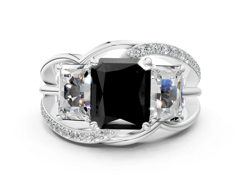 White gold Three-Stone Fancy Black Radiant Cut Cut Diamond Split Shank Prong Set Ring_12