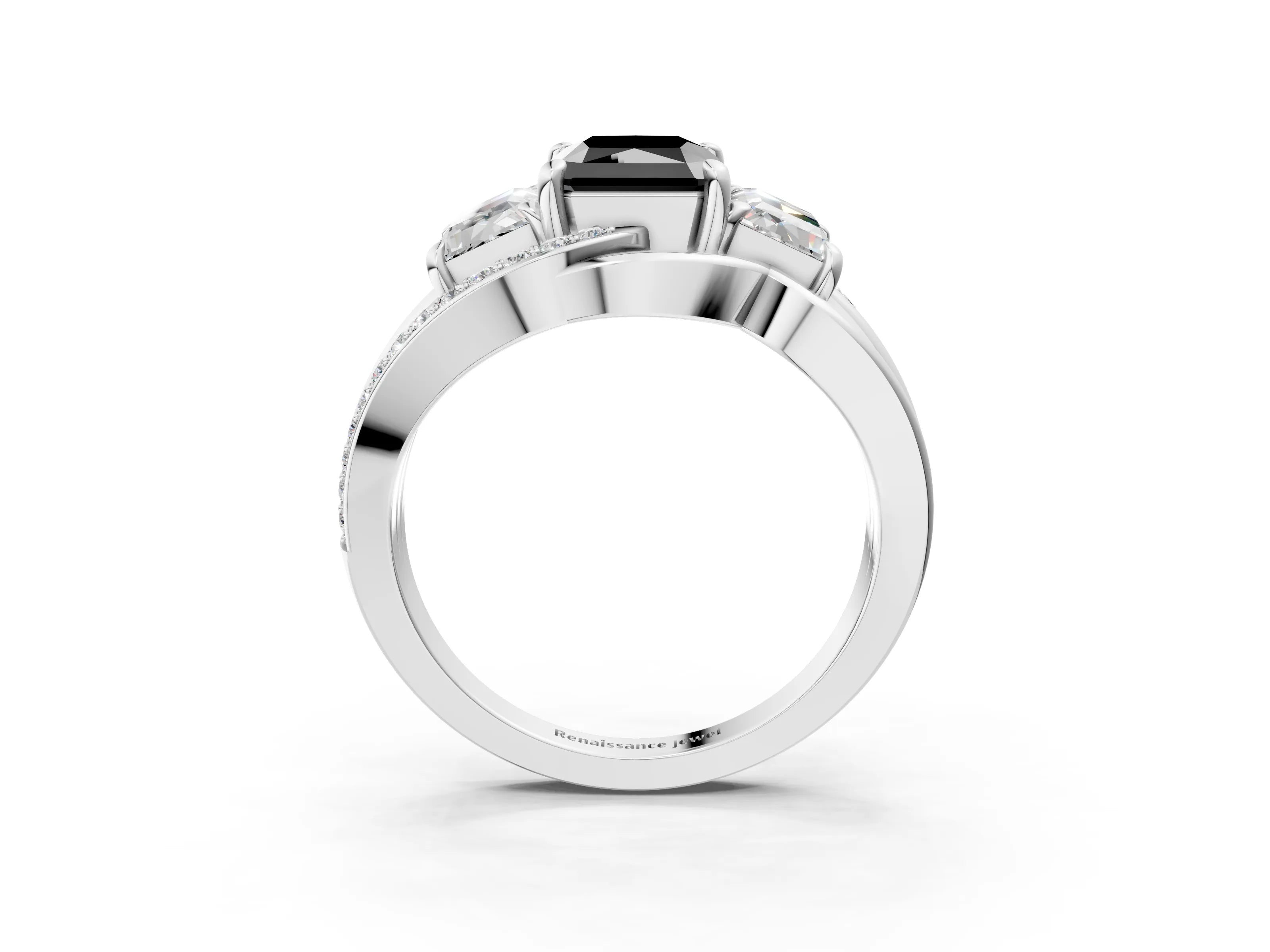 White gold Three-Stone Fancy Black Radiant Cut Cut Diamond Split Shank Prong Set Ring_15