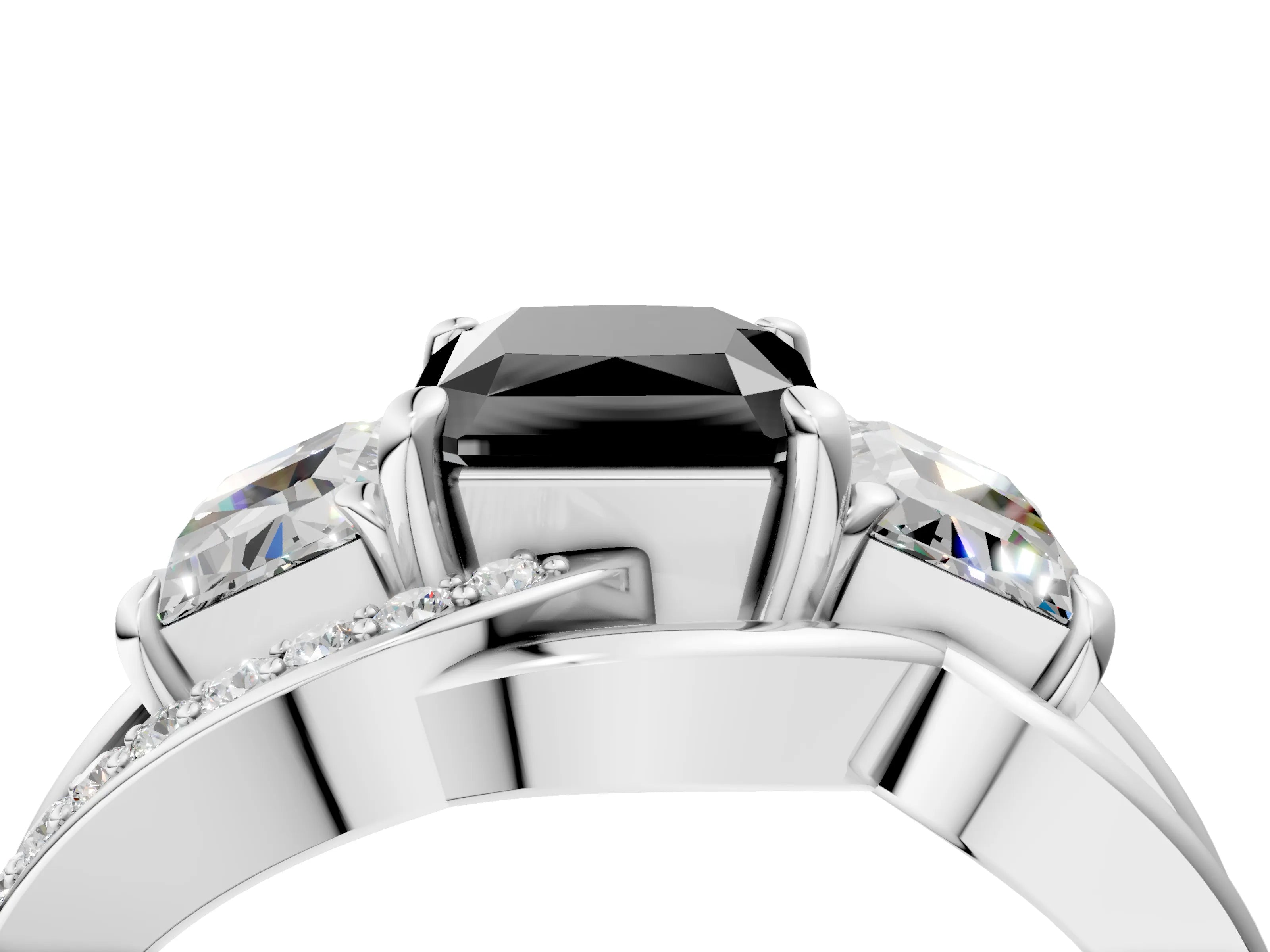 White gold Three-Stone Fancy Black Radiant Cut Cut Diamond Split Shank Prong Set Ring_16