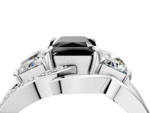 White gold Three-Stone Fancy Black Radiant Cut Cut Diamond Split Shank Prong Set Ring_16