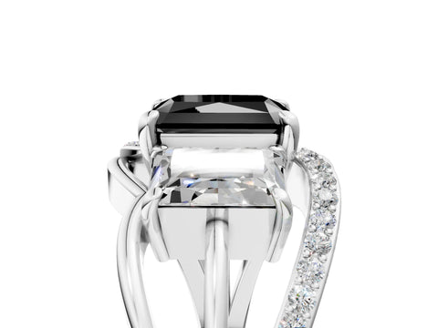 White gold Three-Stone Fancy Black Radiant Cut Cut Diamond Split Shank Prong Set Ring_17