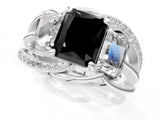 White gold Three-Stone Fancy Black Radiant Cut Cut Diamond Split Shank Prong Set Ring_1