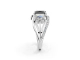 White gold Three-Stone Fancy Black Radiant Cut Cut Diamond Split Shank Prong Set Ring_2