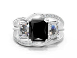 White gold Three-Stone Fancy Black Radiant Cut Cut Diamond Split Shank Prong Set Ring