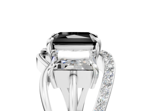 White gold Three-Stone Fancy Black Radiant Cut Cut Diamond Split Shank Prong Set Ring_5