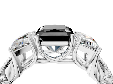 White gold Three-Stone Fancy Black Radiant Cut Cut Milgrain Pavé Engagement Ring_16
