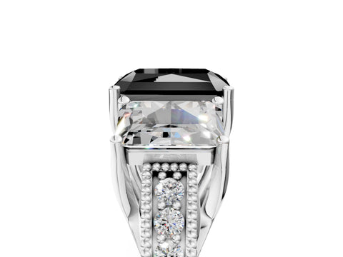 White gold Three-Stone Fancy Black Radiant Cut Cut Milgrain Pavé Engagement Ring_17