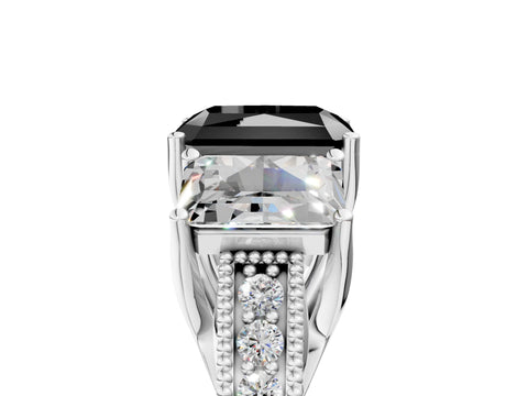 White gold Three-Stone Fancy Black Radiant Cut Cut Milgrain Pavé Engagement Ring_5
