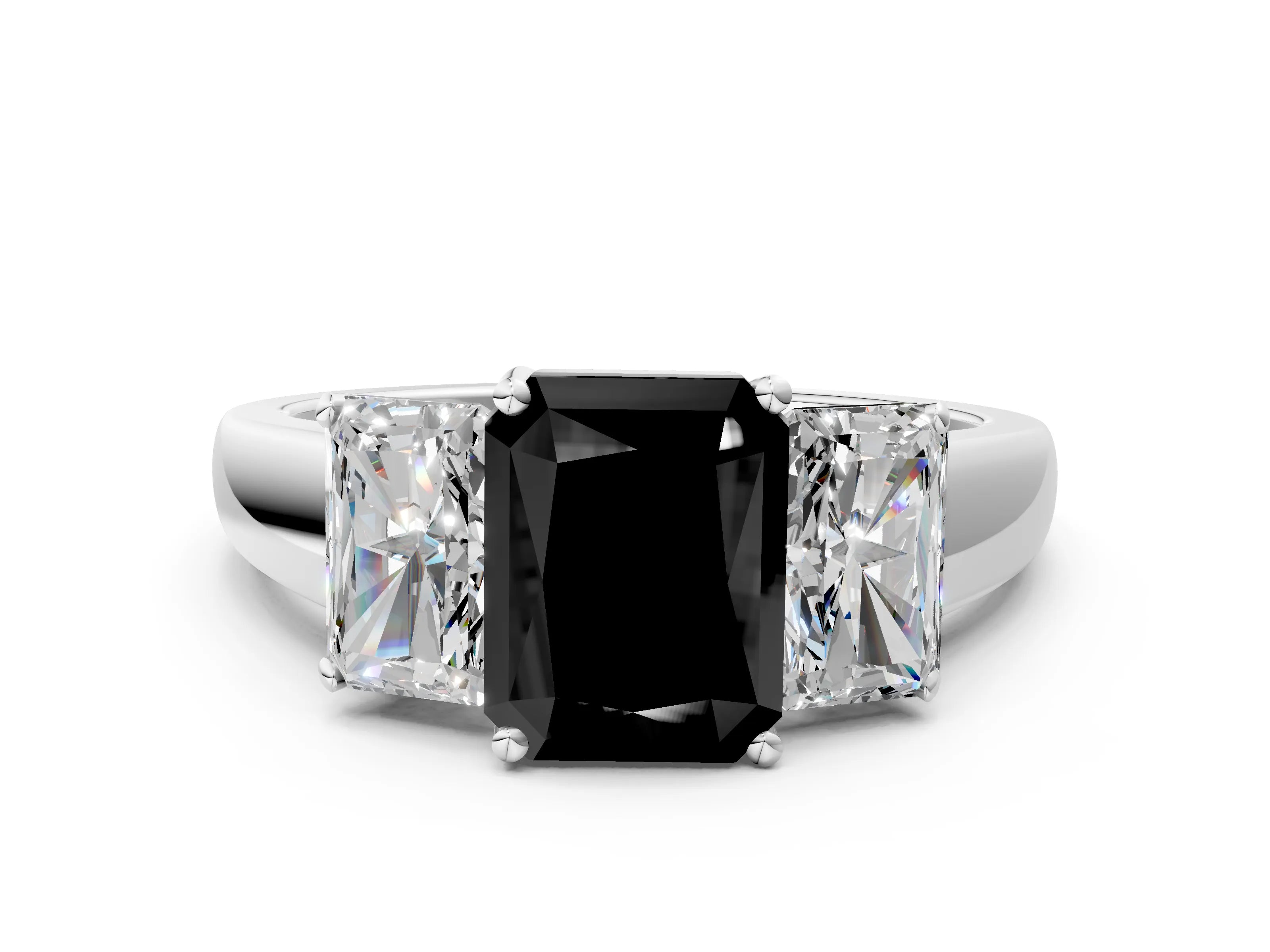 White gold Three-Stone Fancy Black Radiant Cut Cut Solitaire Ring with Classic Prong Setting_12
