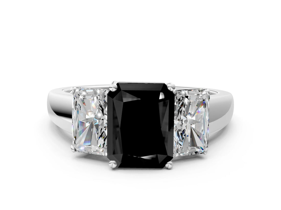 White gold Three-Stone Fancy Black Radiant Cut Cut Solitaire Ring with Classic Prong Setting_12