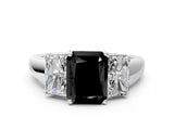 White gold Three-Stone Fancy Black Radiant Cut Cut Solitaire Ring with Classic Prong Setting_12