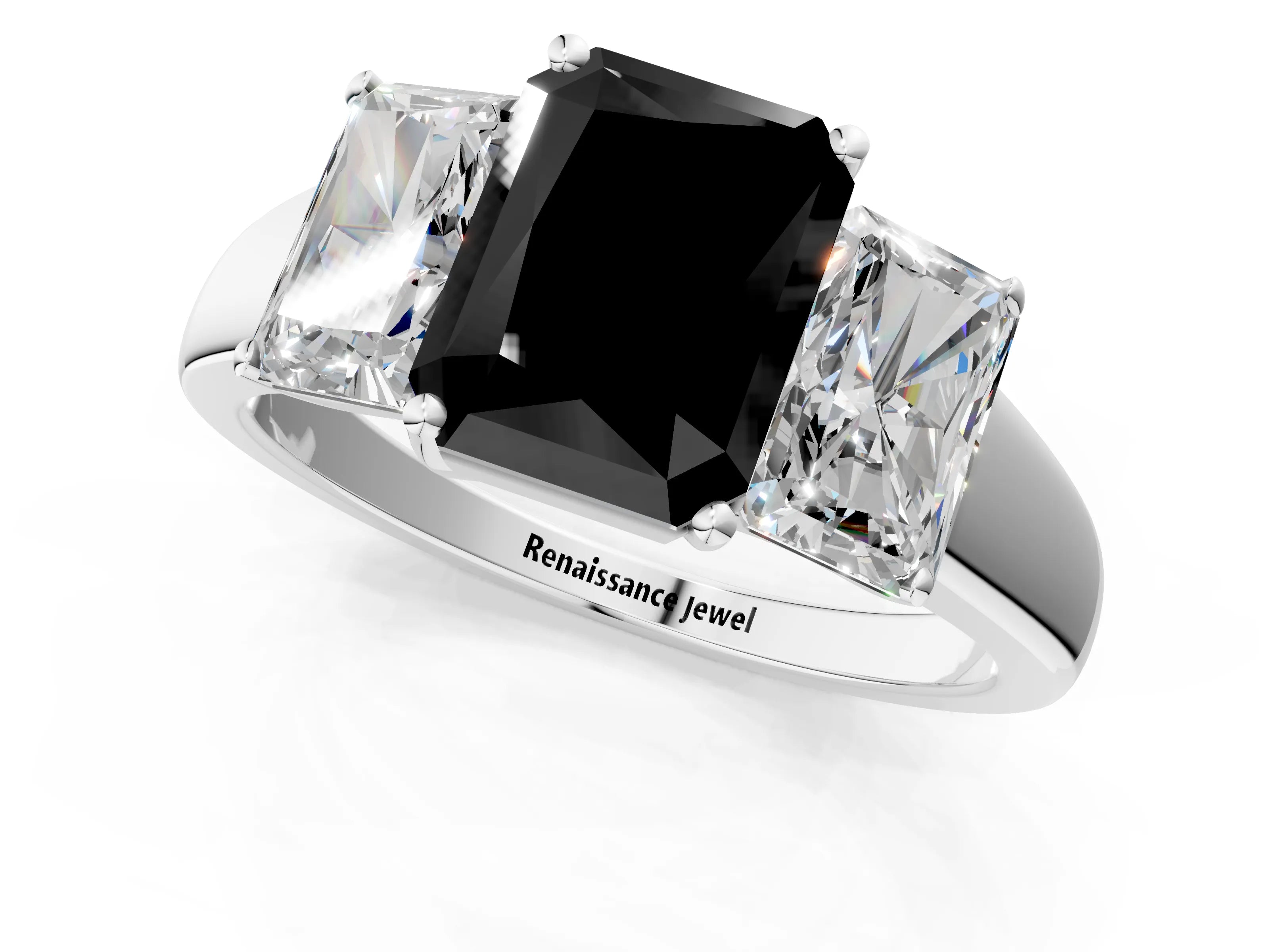 White gold Three-Stone Fancy Black Radiant Cut Cut Solitaire Ring with Classic Prong Setting_13