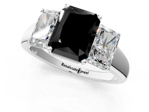 White gold Three-Stone Fancy Black Radiant Cut Cut Solitaire Ring with Classic Prong Setting_13