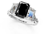 White gold Three-Stone Fancy Black Radiant Cut Diamond Braided Band Ring with Four-Prong Setting_73