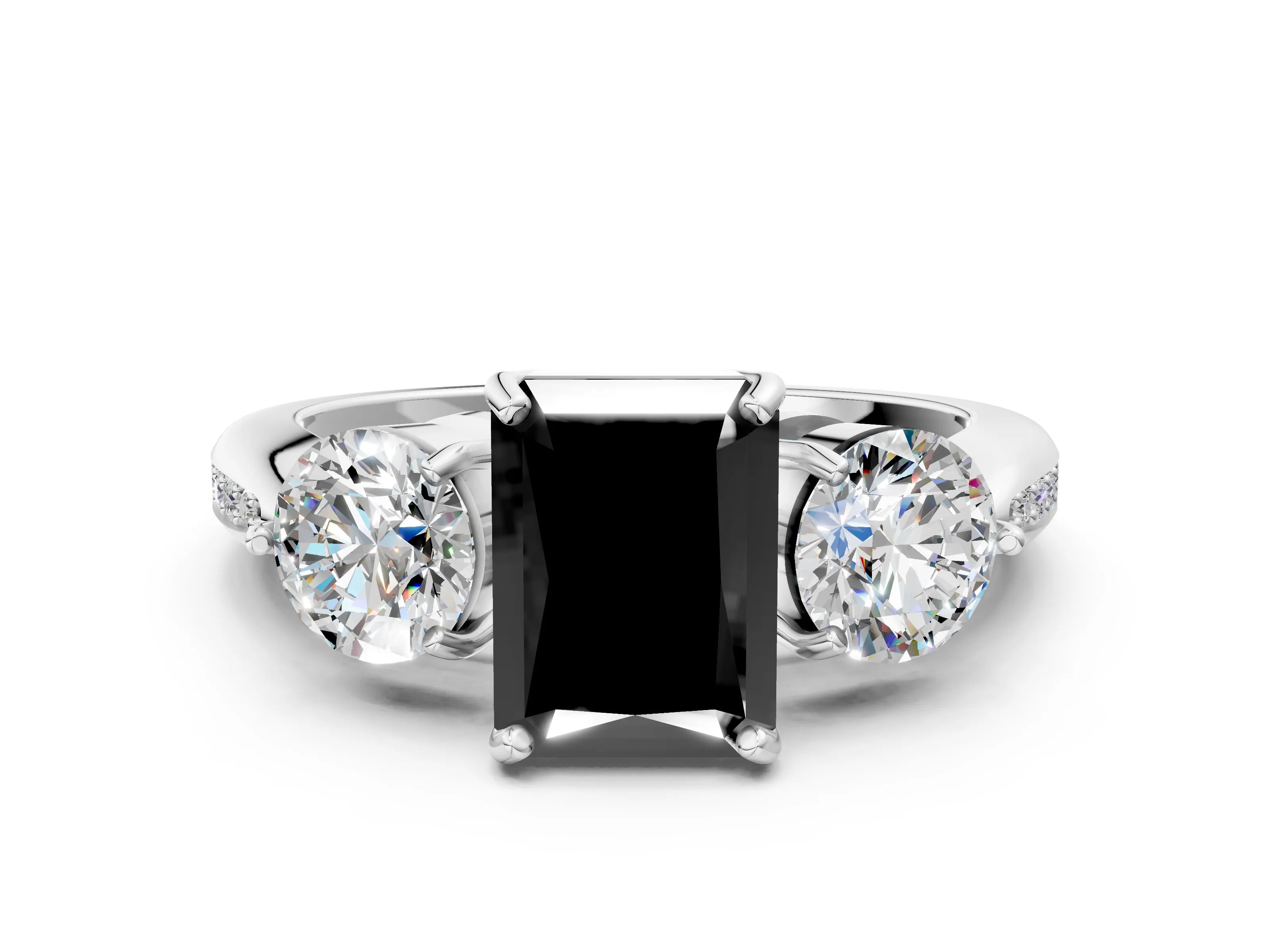 White gold Three-Stone Fancy Black Radiant Cut Diamond Channel Set Engagement Ring with Prong Setting_12