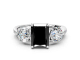 White gold Three-Stone Fancy Black Radiant Cut Diamond Channel Set Engagement Ring with Prong Setting_12