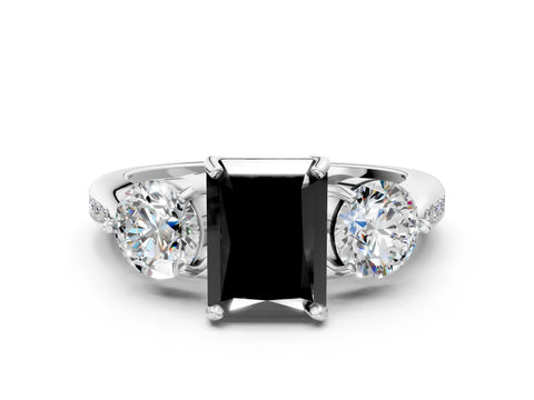 White gold Three-Stone Fancy Black Radiant Cut Diamond Channel Set Engagement Ring with Prong Setting_12