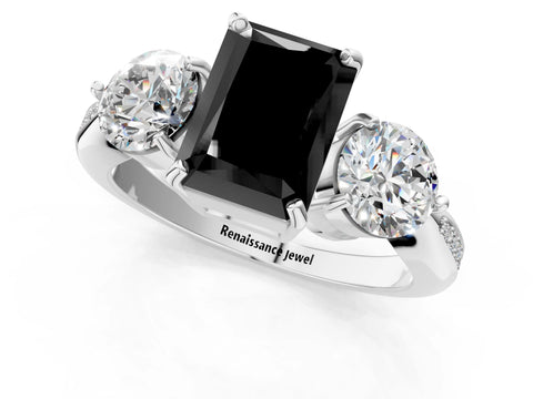 White gold Three-Stone Fancy Black Radiant Cut Diamond Channel Set Engagement Ring with Prong Setting_13