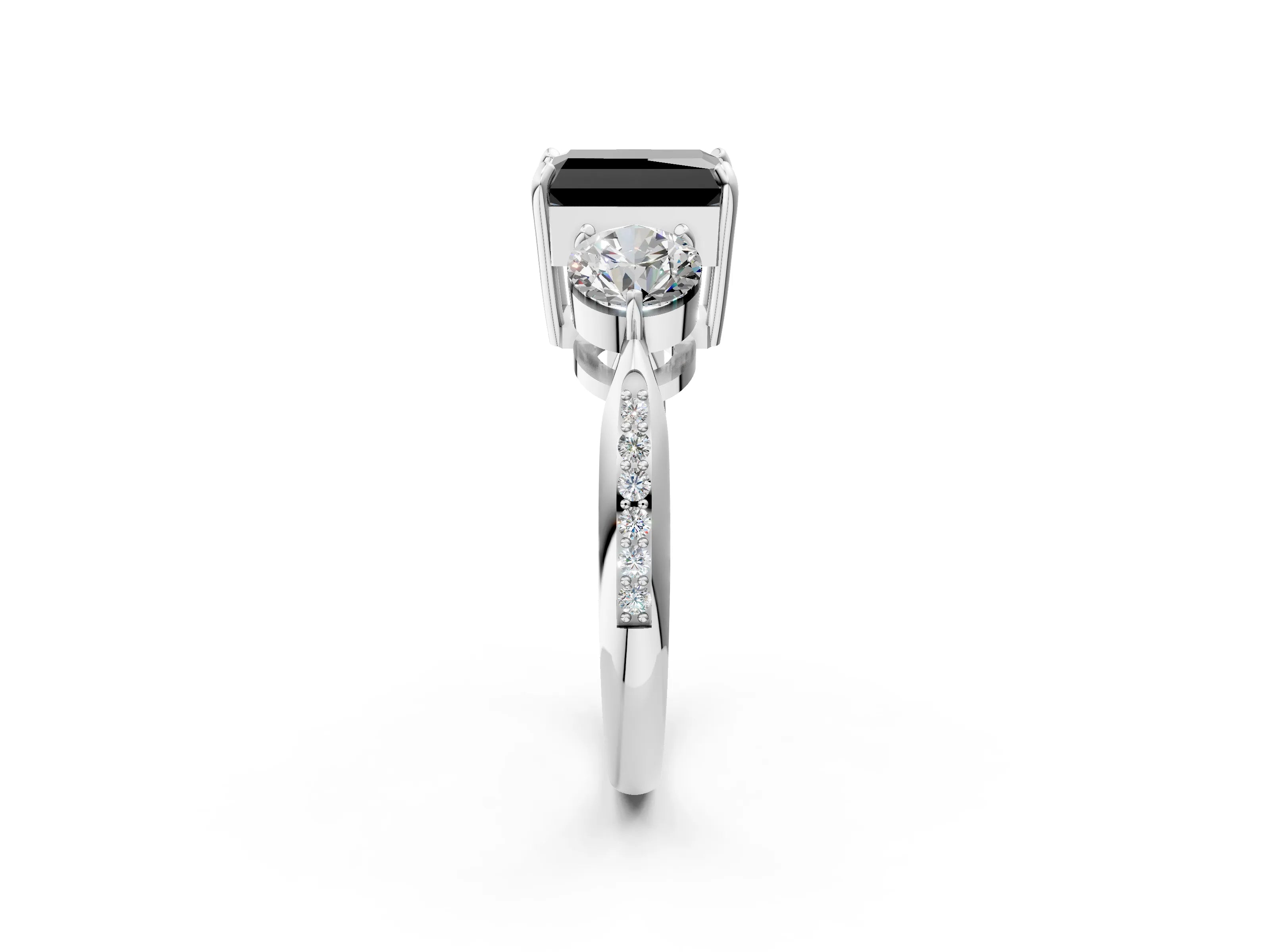 White gold Three-Stone Fancy Black Radiant Cut Diamond Channel Set Engagement Ring with Prong Setting_14