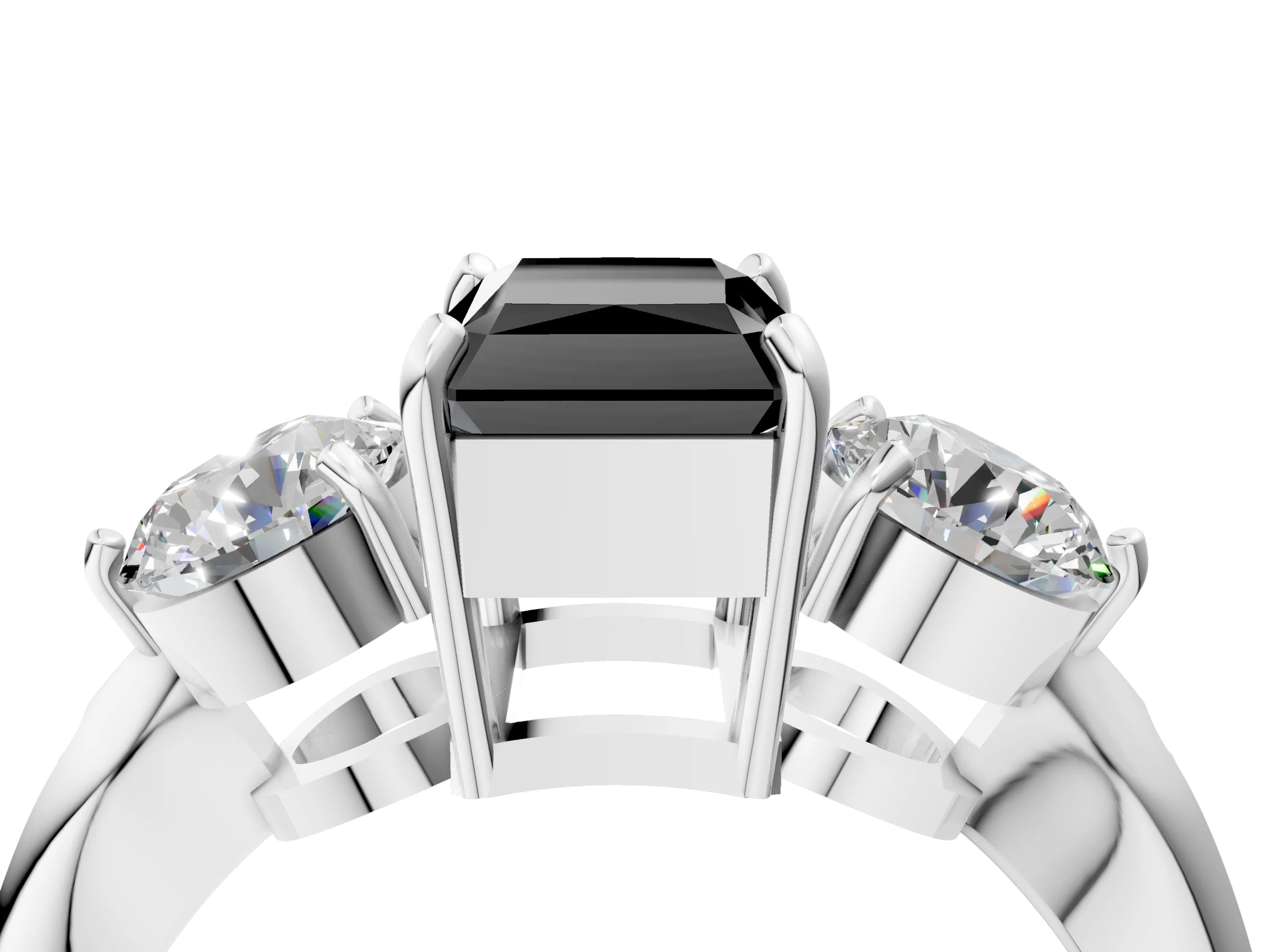 White gold Three-Stone Fancy Black Radiant Cut Diamond Channel Set Engagement Ring with Prong Setting_16