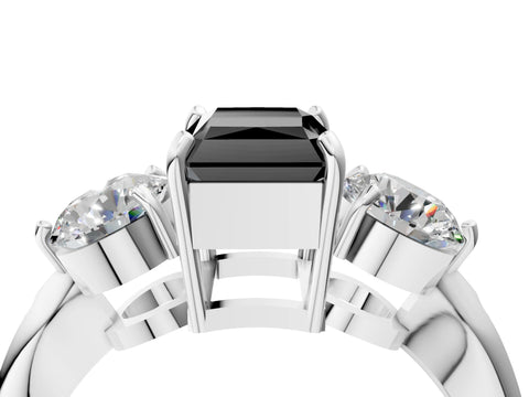 White gold Three-Stone Fancy Black Radiant Cut Diamond Channel Set Engagement Ring with Prong Setting_16
