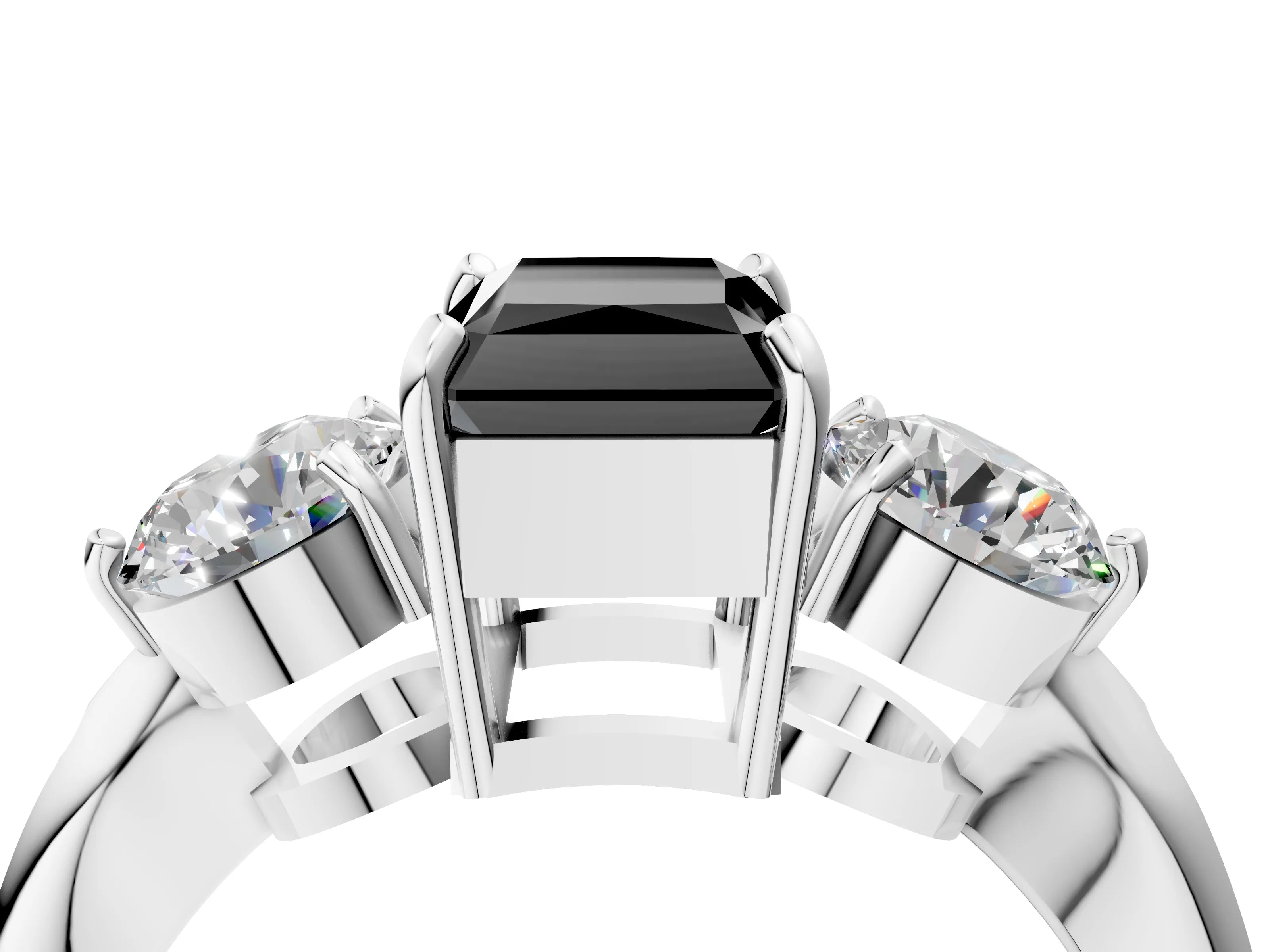 White gold Three-Stone Fancy Black Radiant Cut Diamond Channel Set Engagement Ring with Prong Setting_16