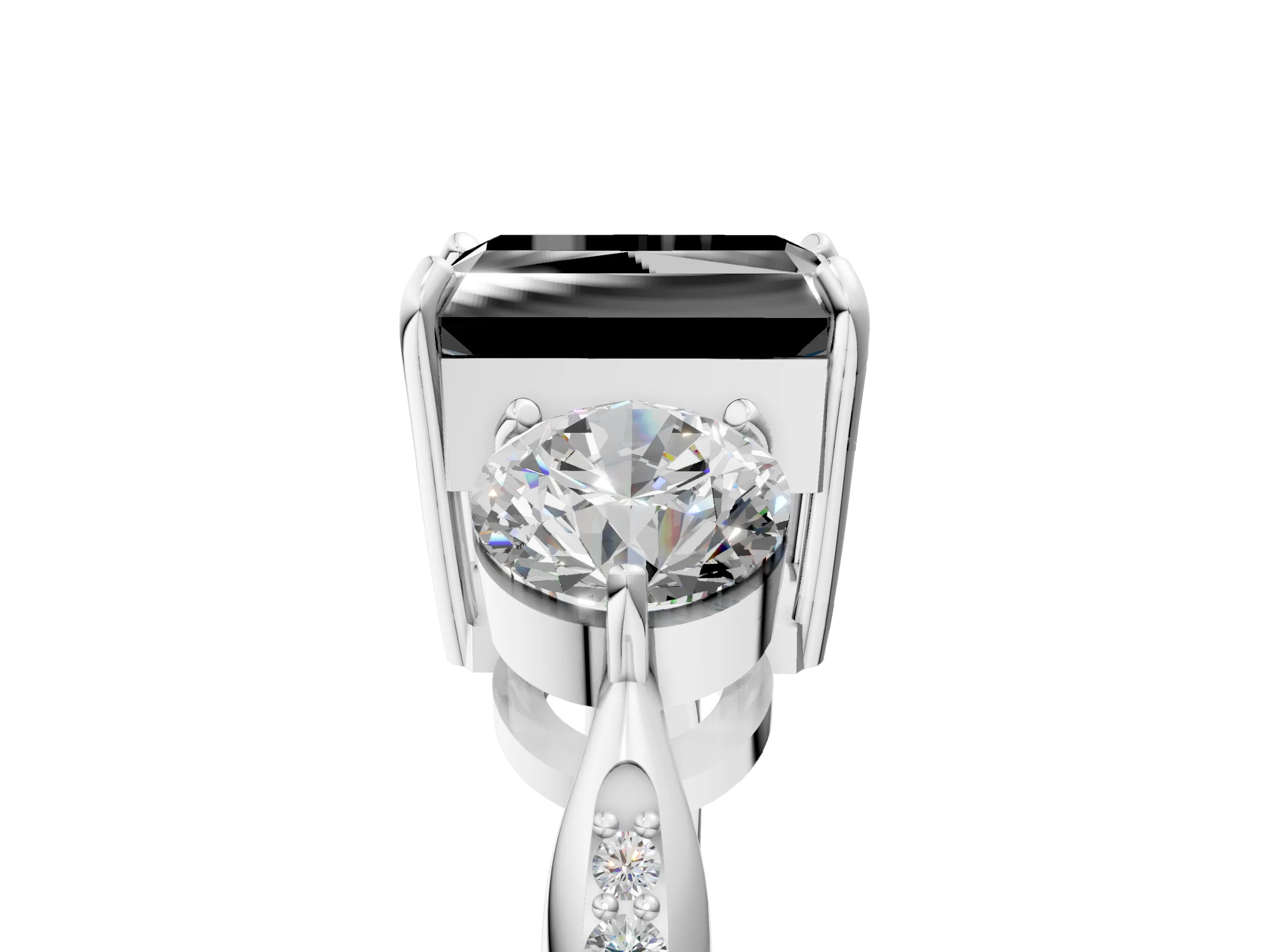 White gold Three-Stone Fancy Black Radiant Cut Diamond Channel Set Engagement Ring with Prong Setting_17