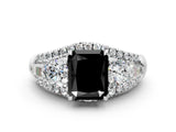 White gold Three-Stone Fancy Black Radiant Cut Diamond Engagement Ring with Pave Band and Prong Setting_12