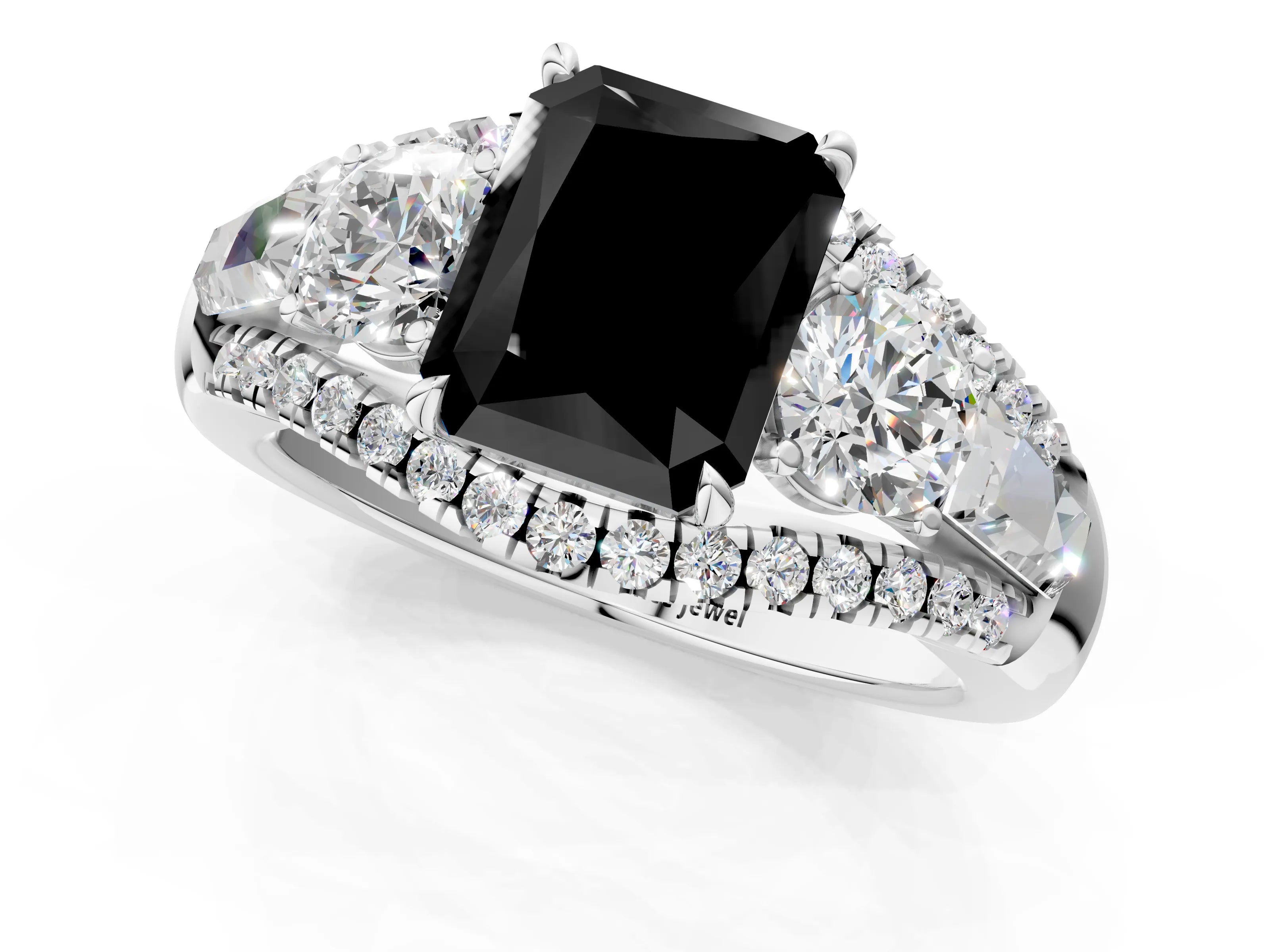 White gold Three-Stone Fancy Black Radiant Cut Diamond Engagement Ring with Pave Band and Prong Setting_13