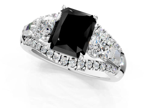 White gold Three-Stone Fancy Black Radiant Cut Diamond Engagement Ring with Pave Band and Prong Setting_13