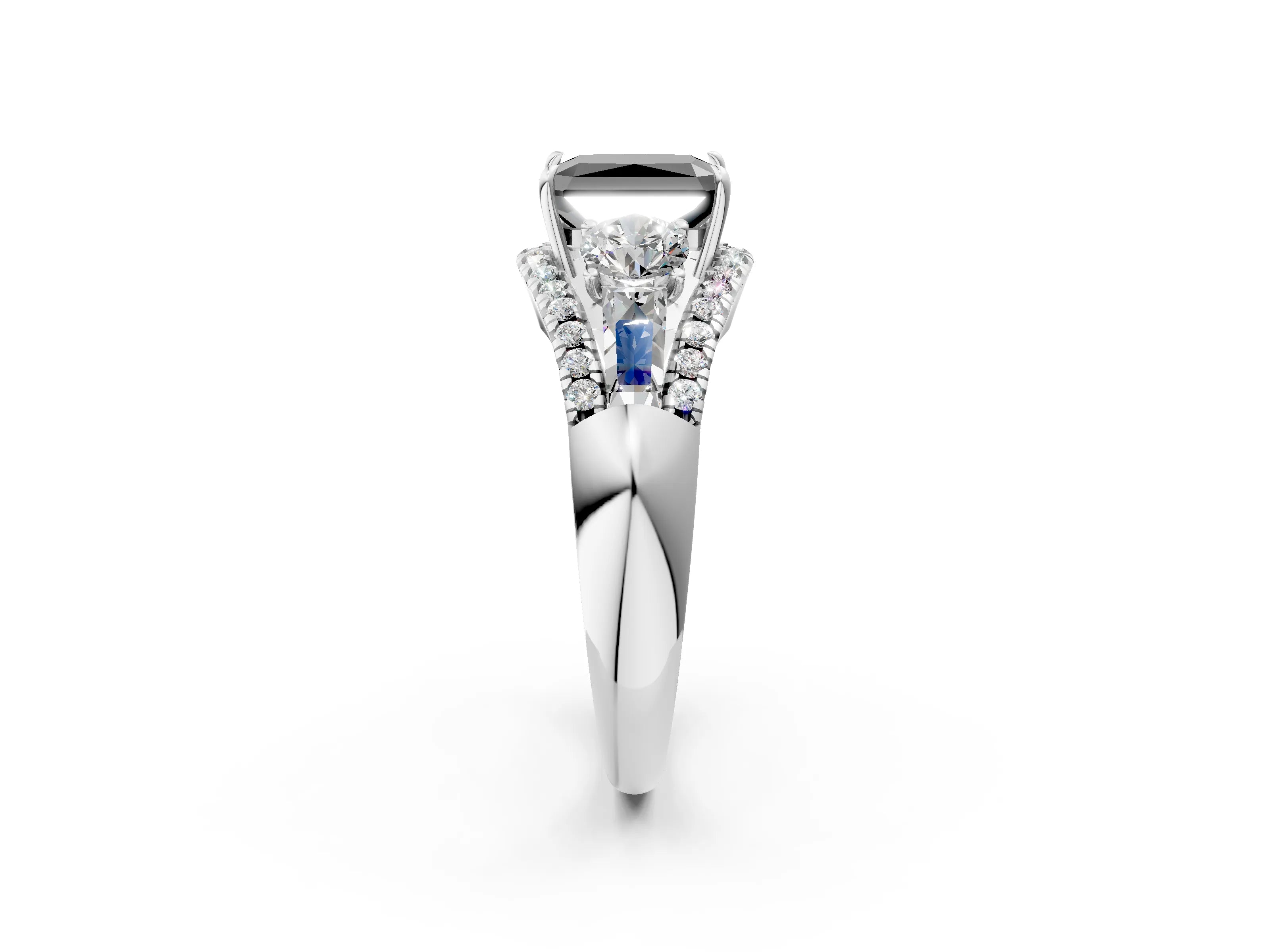 White gold Three-Stone Fancy Black Radiant Cut Diamond Engagement Ring with Pave Band and Prong Setting_14