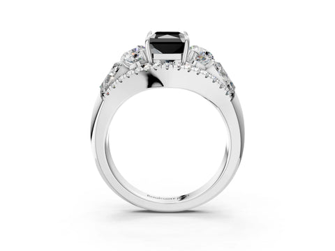 White gold Three-Stone Fancy Black Radiant Cut Diamond Engagement Ring with Pave Band and Prong Setting_15