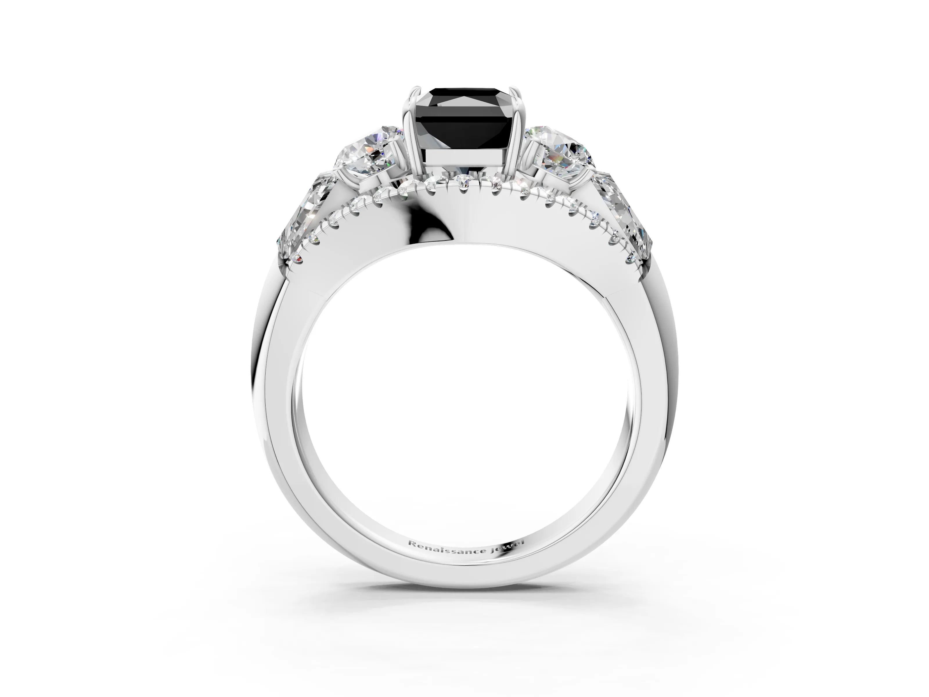 White gold Three-Stone Fancy Black Radiant Cut Diamond Engagement Ring with Pave Band and Prong Setting_15