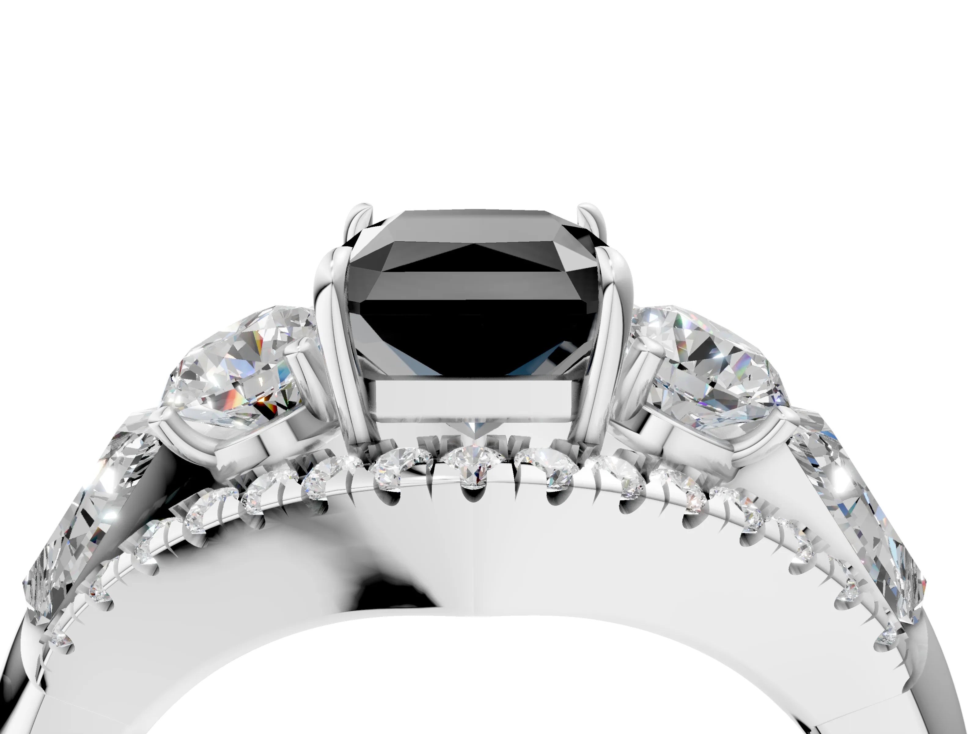 White gold Three-Stone Fancy Black Radiant Cut Diamond Engagement Ring with Pave Band and Prong Setting_16