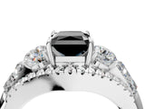 White gold Three-Stone Fancy Black Radiant Cut Diamond Engagement Ring with Pave Band and Prong Setting_16