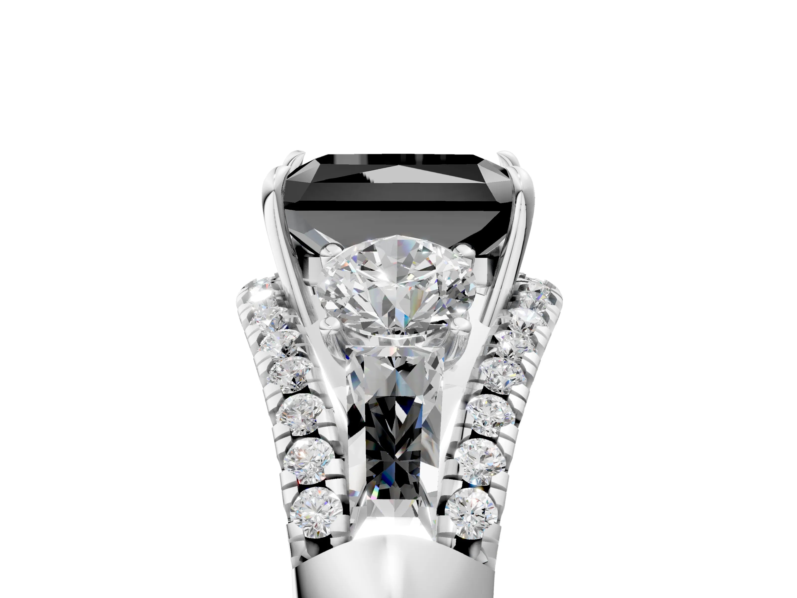 White gold Three-Stone Fancy Black Radiant Cut Diamond Engagement Ring with Pave Band and Prong Setting_17