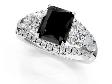 White gold Three-Stone Fancy Black Radiant Cut Diamond Engagement Ring with Pave Band and Prong Setting_1
