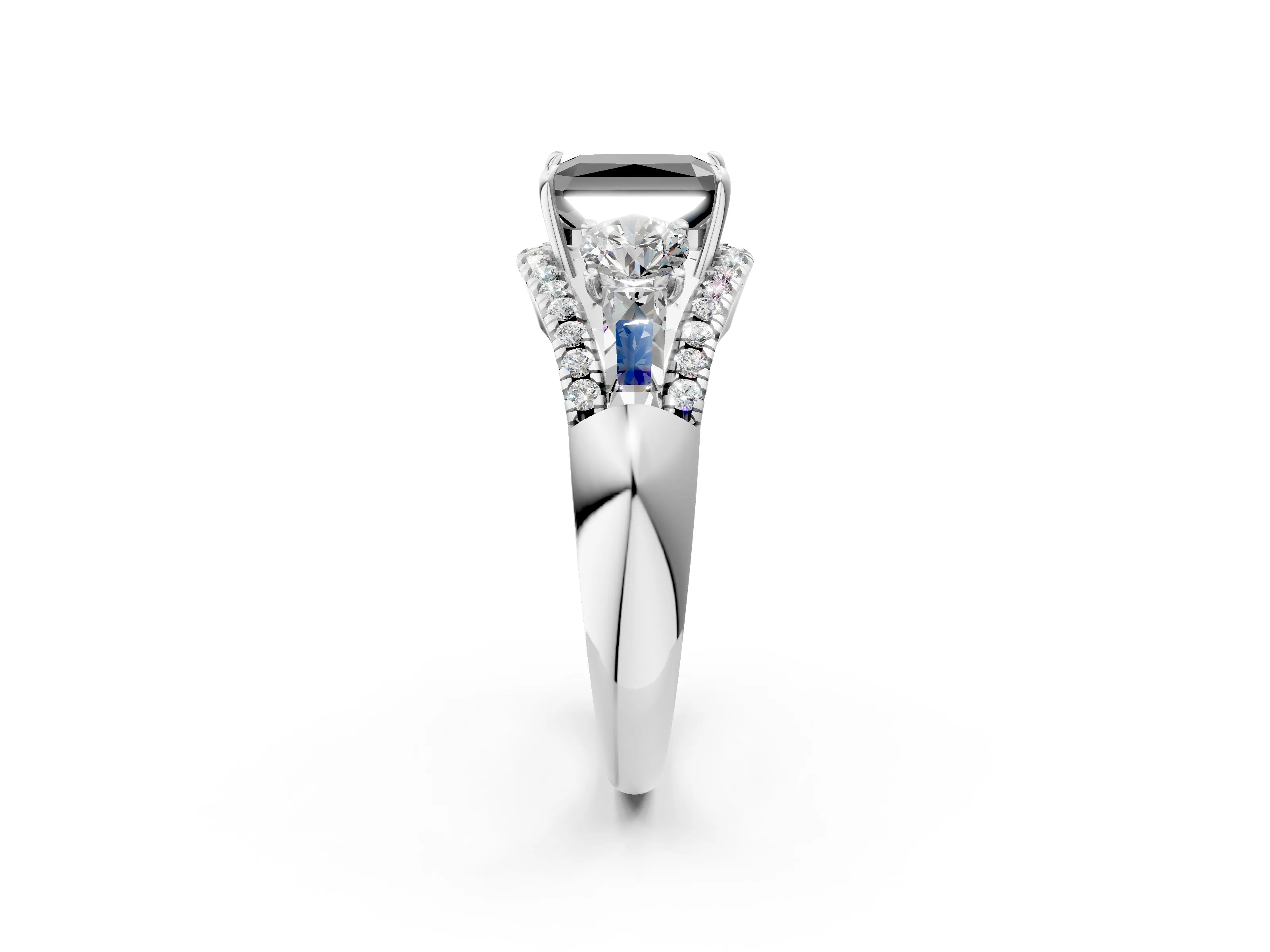 White gold Three-Stone Fancy Black Radiant Cut Diamond Engagement Ring with Pave Band and Prong Setting_2