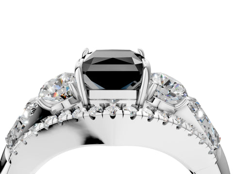 White gold Three-Stone Fancy Black Radiant Cut Diamond Engagement Ring with Pave Band and Prong Setting_4