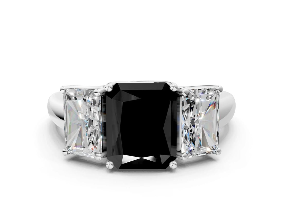 White gold Three-Stone Fancy Black Radiant Cut Diamond Engagement Ring with Prong Setting_15
