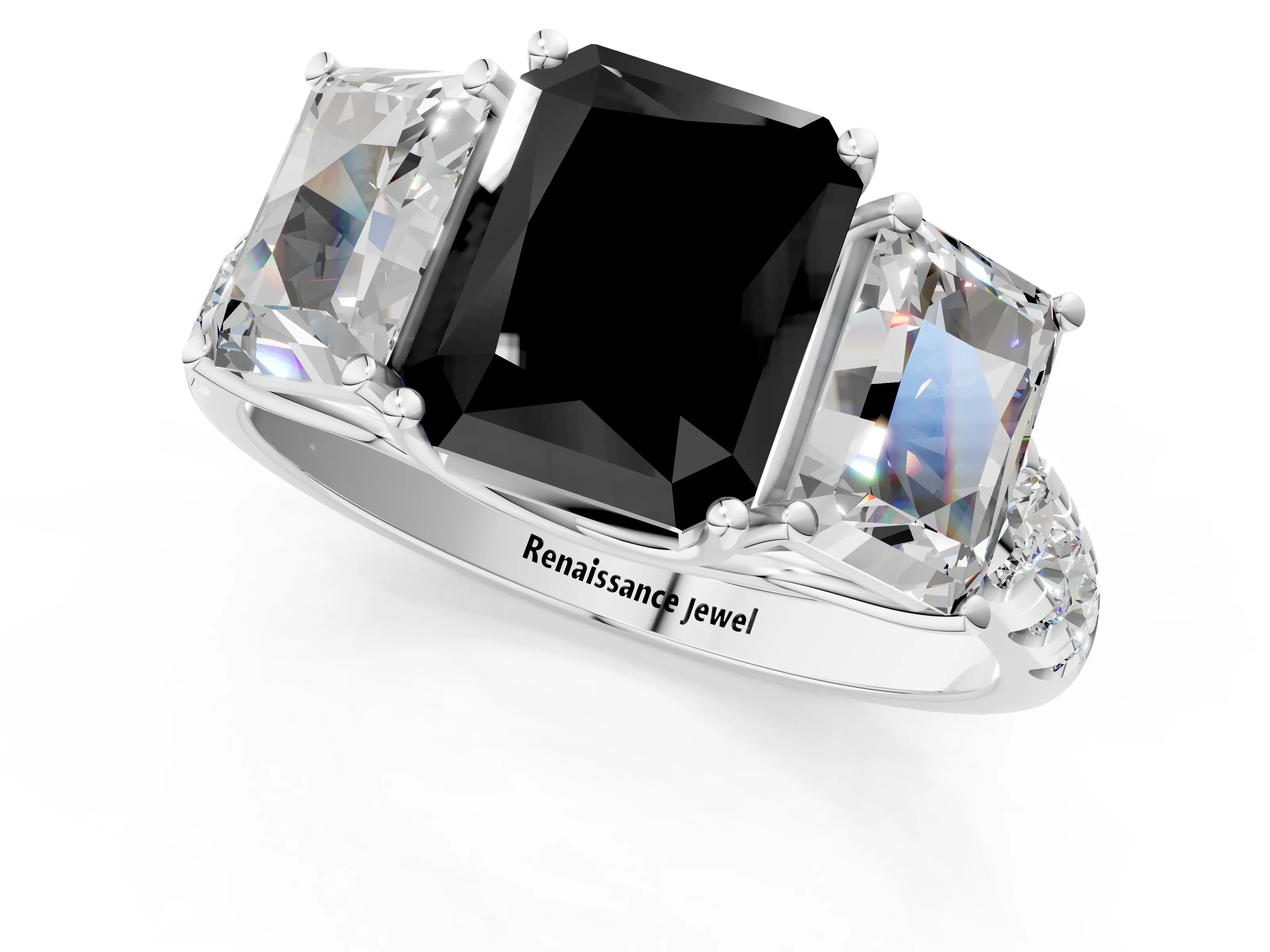 White gold Three-Stone Fancy Black Radiant Cut Diamond Pavé Band with Prong Setting_1